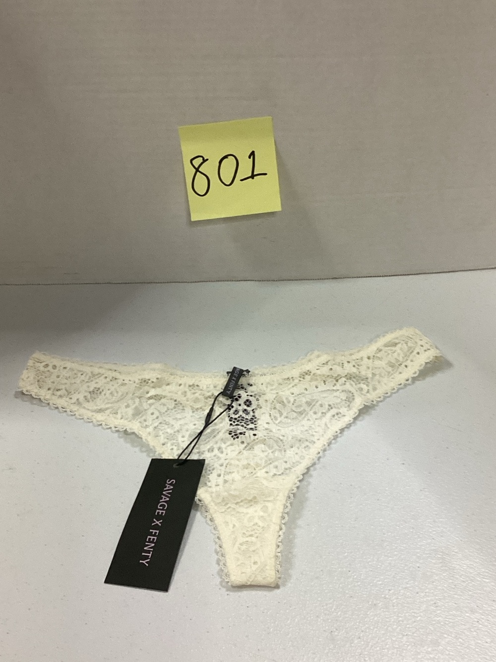 Savage X Fenty Cream Lace Thong with Floral Detail